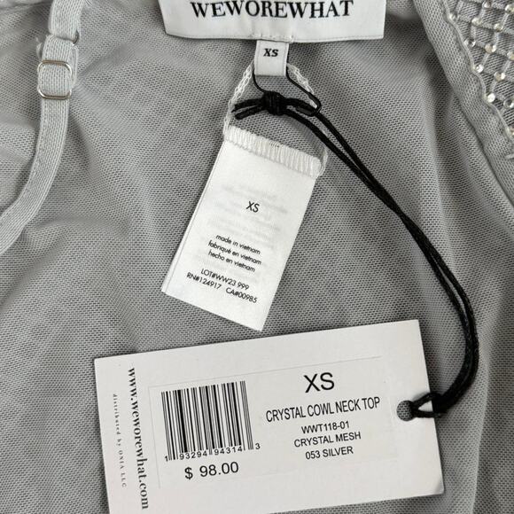 WeWoreWhat Crystal Cowl Neck Top XS Silver Mesh Sleeveless Party Rhinestones - Picture 6 of 8